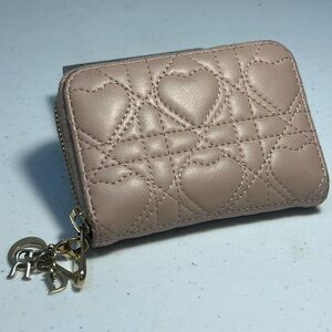 [Dior] Beige heart cannage Quilted zippy coin card holder compact wallet